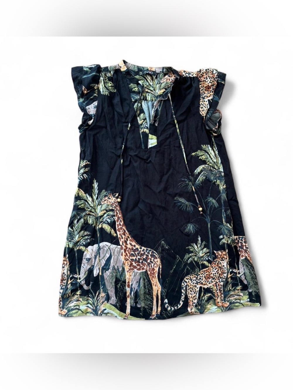 GIGIO USA Dress Medium Safari Print Ruffle Sleeve Babydoll Rayon - Picture 8 of 8